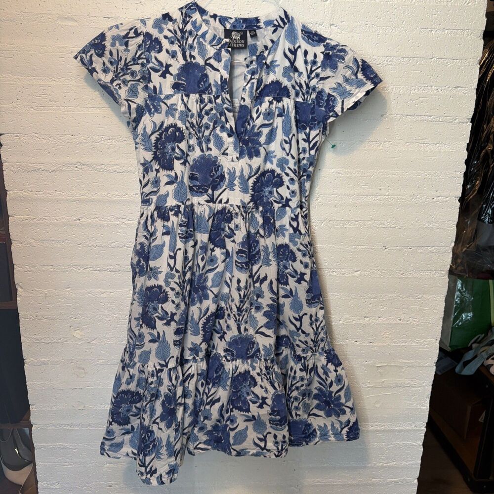 Madison Matthews Folly Blue Floral Mini Dress XS Boho Cpttagecore Graduation